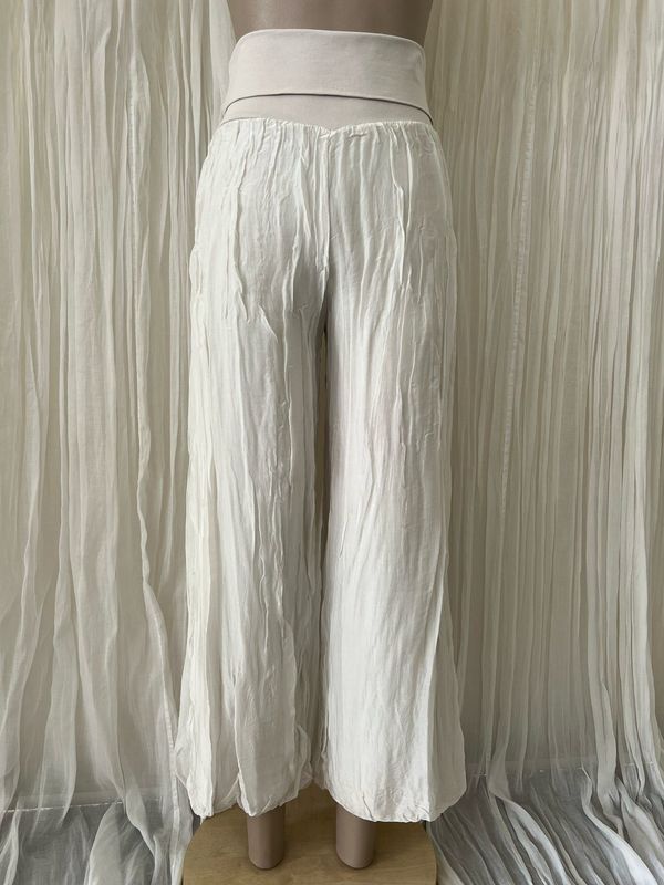 Beige Silk Lined Wide Leg Pants