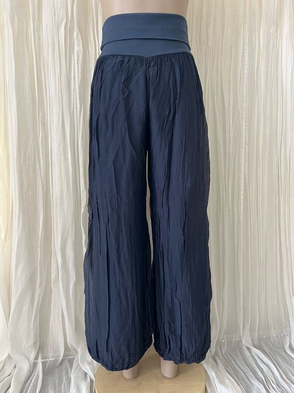 Navy Silk Lined Wide Leg Pants