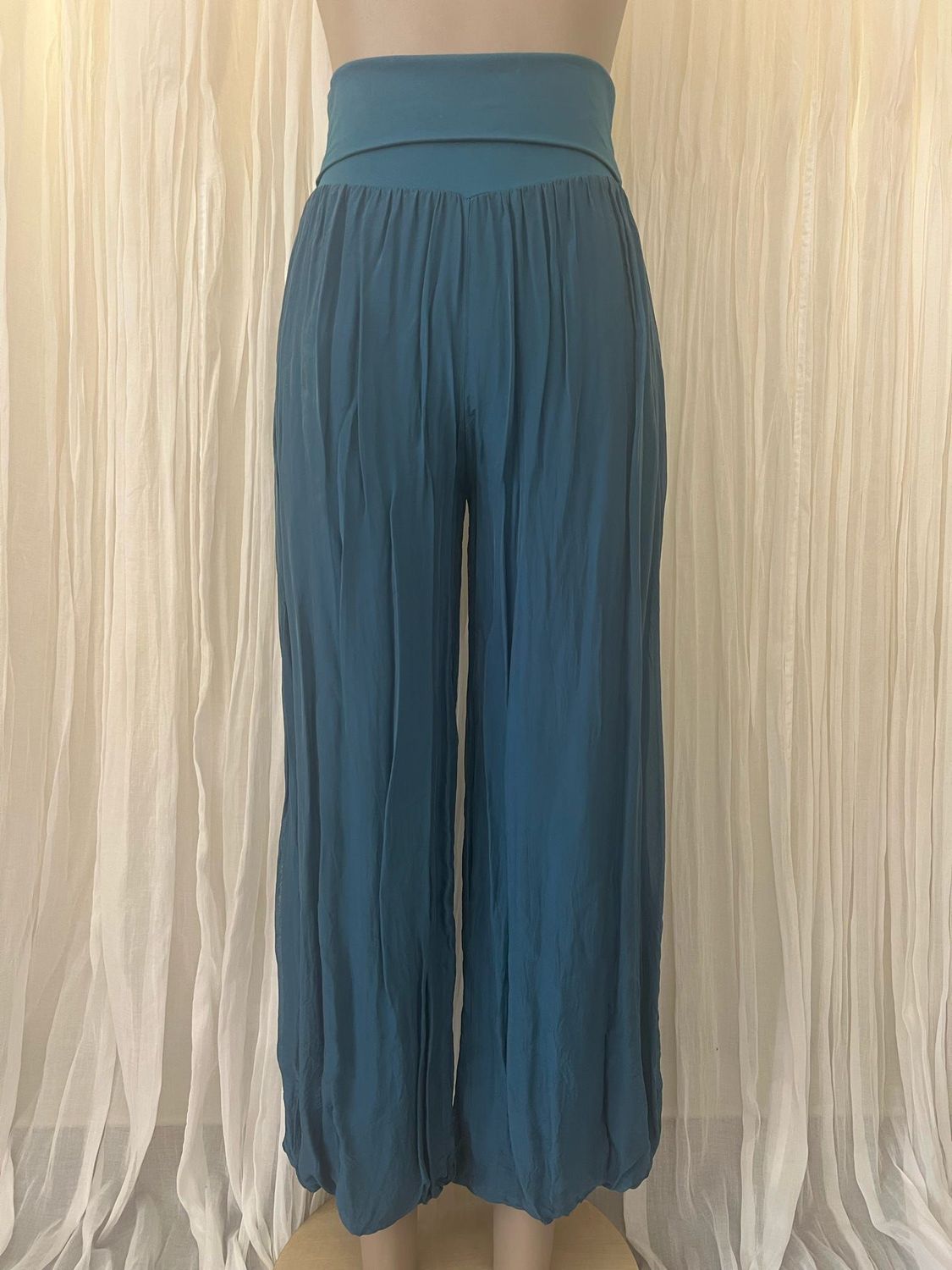 Teal Silk Lined Wide Leg Pants