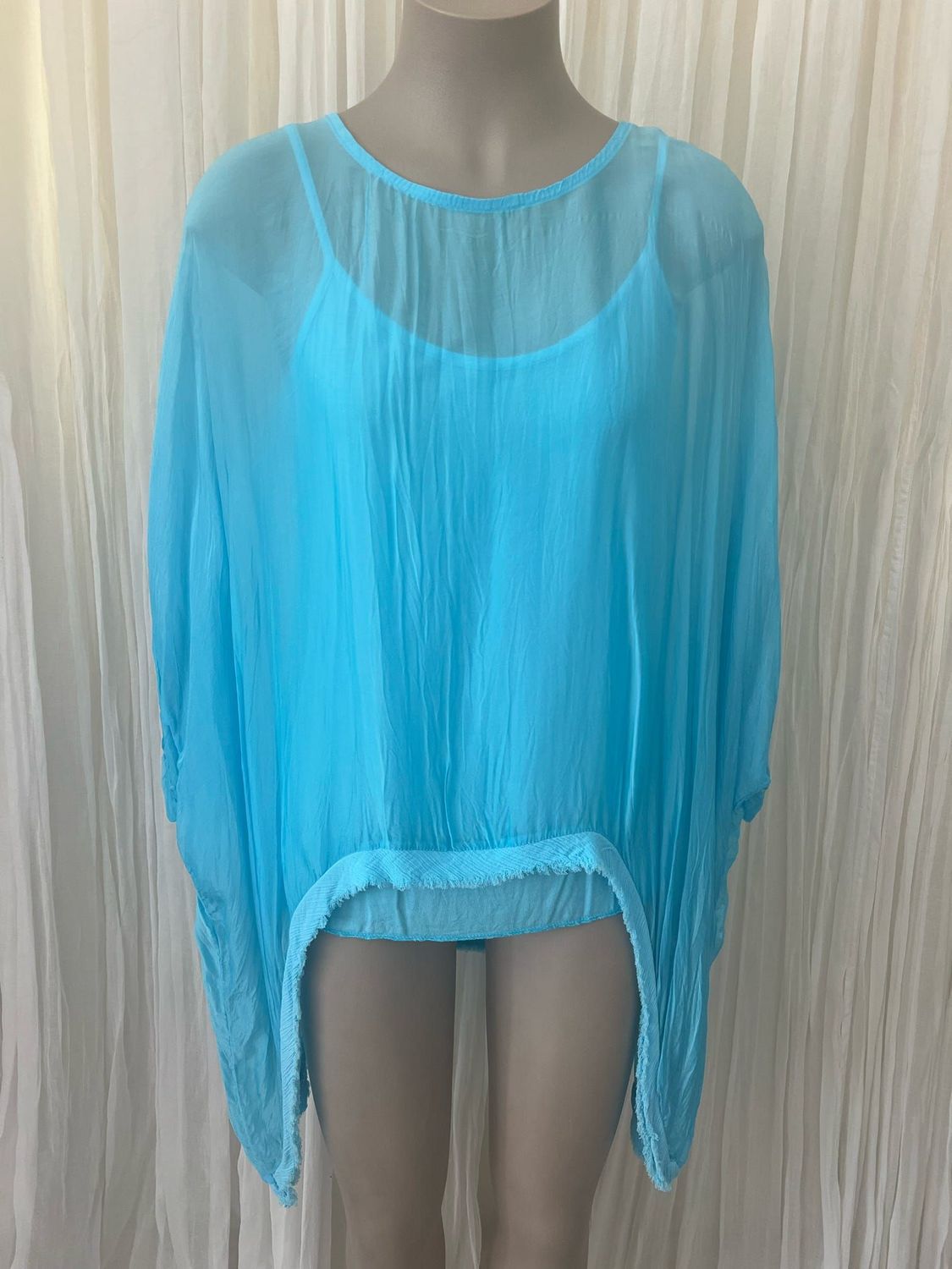 Aqua Silk Batwing Top
