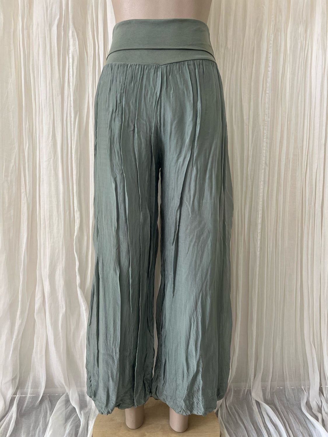 Khaki Silk Lined Wide Leg Pants