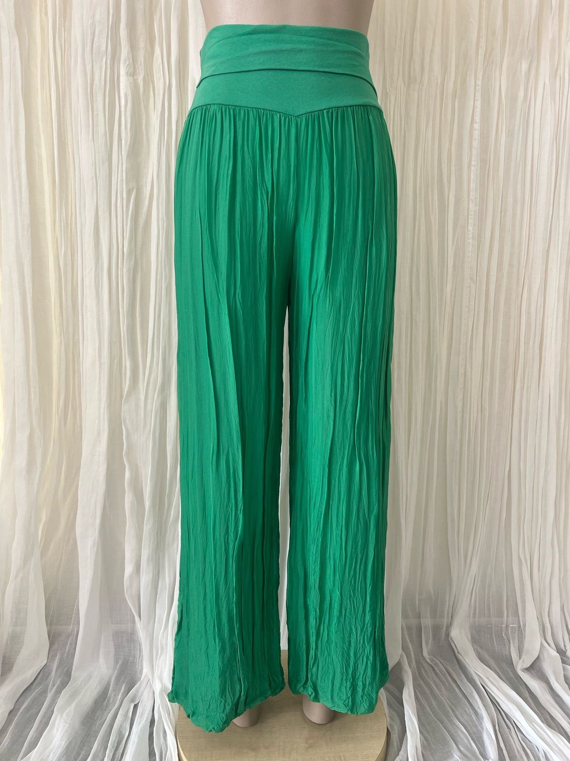 Green Silk Lined Wide Leg Pants
