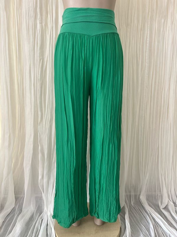 Green Silk Lined Wide Leg Pants