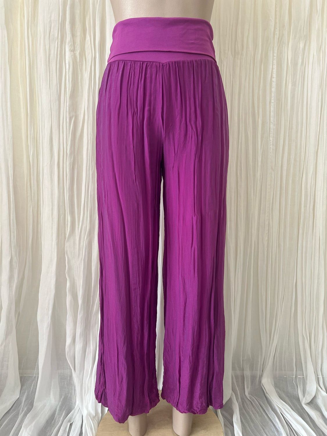 Magenta Silk Lined Wide Leg Pants