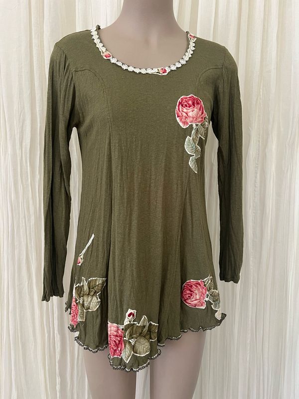 Khaki Linen Appliqué Top