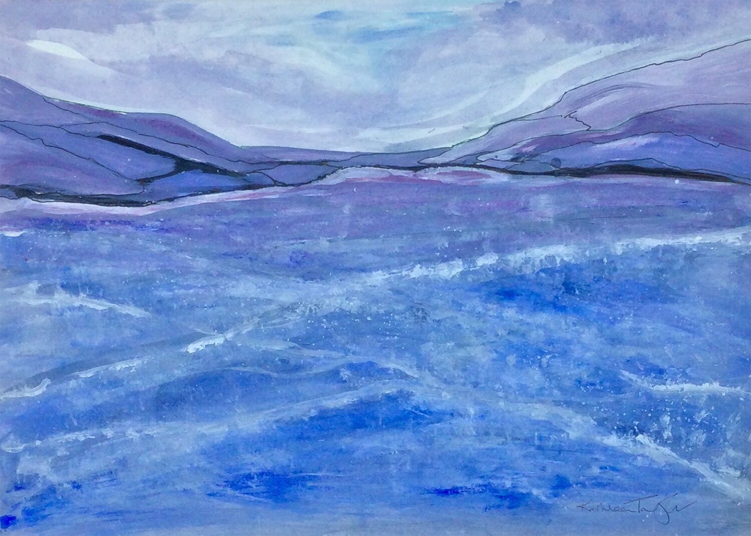 "Purple Serenity" Framed Original Watercolour and Ink