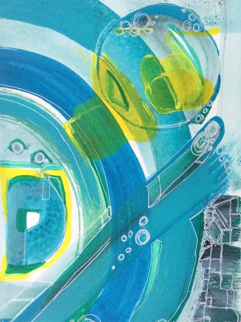 "Global Blue and Yellow" Mounted Print of original abstract