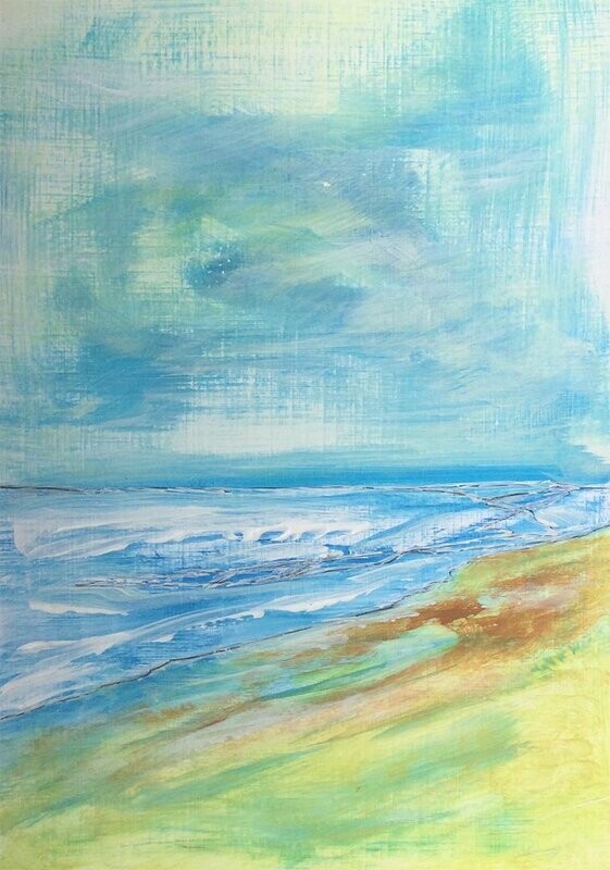 "Sea Rain Retreats" Framed Original Watercolour and Acrylic