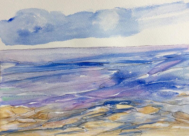 Special price "Beach Calm" Abstract Seascape Watercolour and Pen