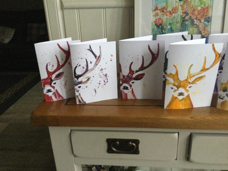 Christmas Hand painted card stag set (4) Christmas Hand painted card stag set (4)