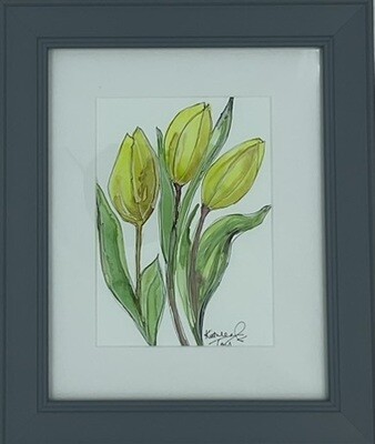 "Yellow Tulips" Watercolour and Ink