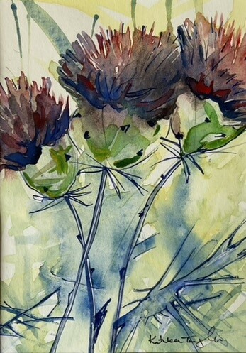"Green Thistle" Semi abstract Watercolour and Ink