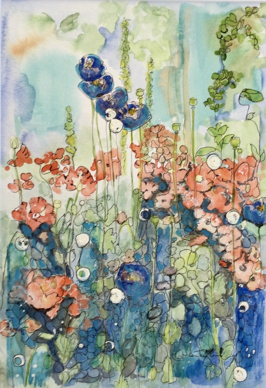 Print of "In the Garden" Acrylic and Ink