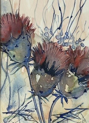 Large Framed Print "Thistles in Blues"