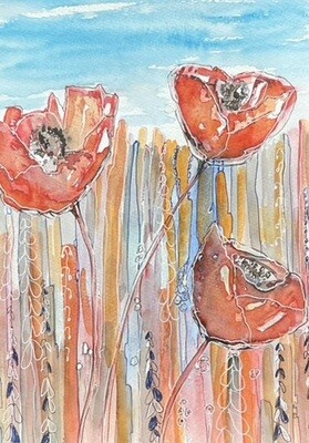 Print "Red Poppies in the Field" Abstract