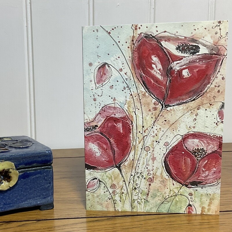 New 3 Card Set "Red Poppies"