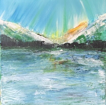 "Aurora by the Loch"" Abstract on canvas