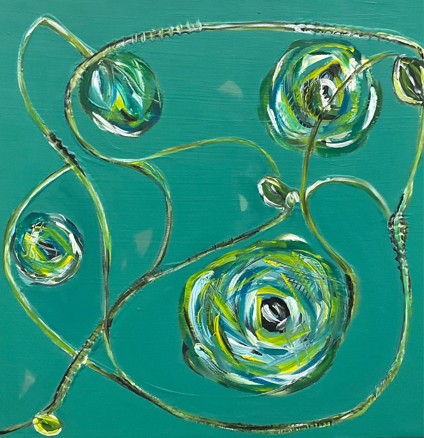 "Blue Roses and Briar" Abstract on Canvas