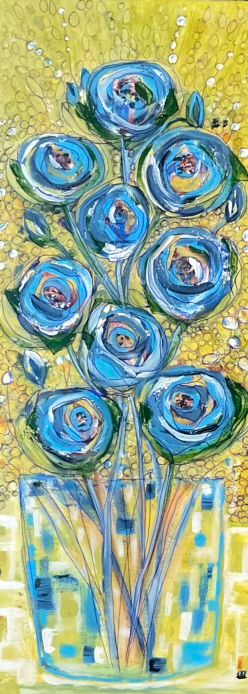 "Blue Roses" on Canvas Abstract Still Life