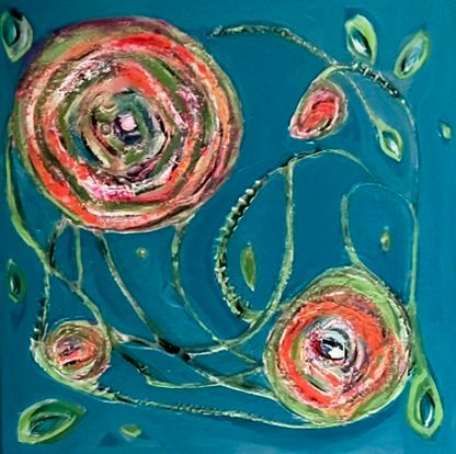 Special Price  Original Abstract "Red Roses on Briar"on Canvas