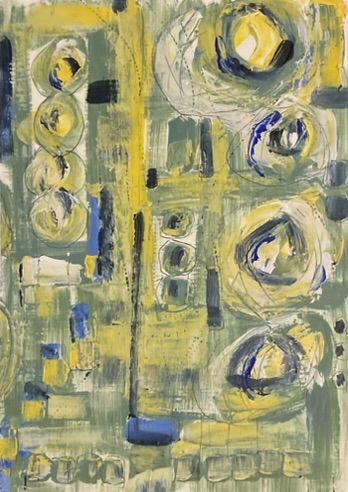 NEW Original Abstract "Yellow Flowers from Window"