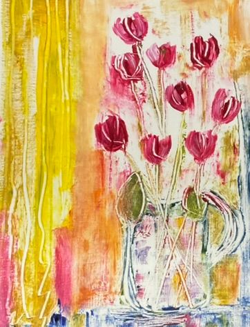 "Red Tulips in Vase" Abstract Oil