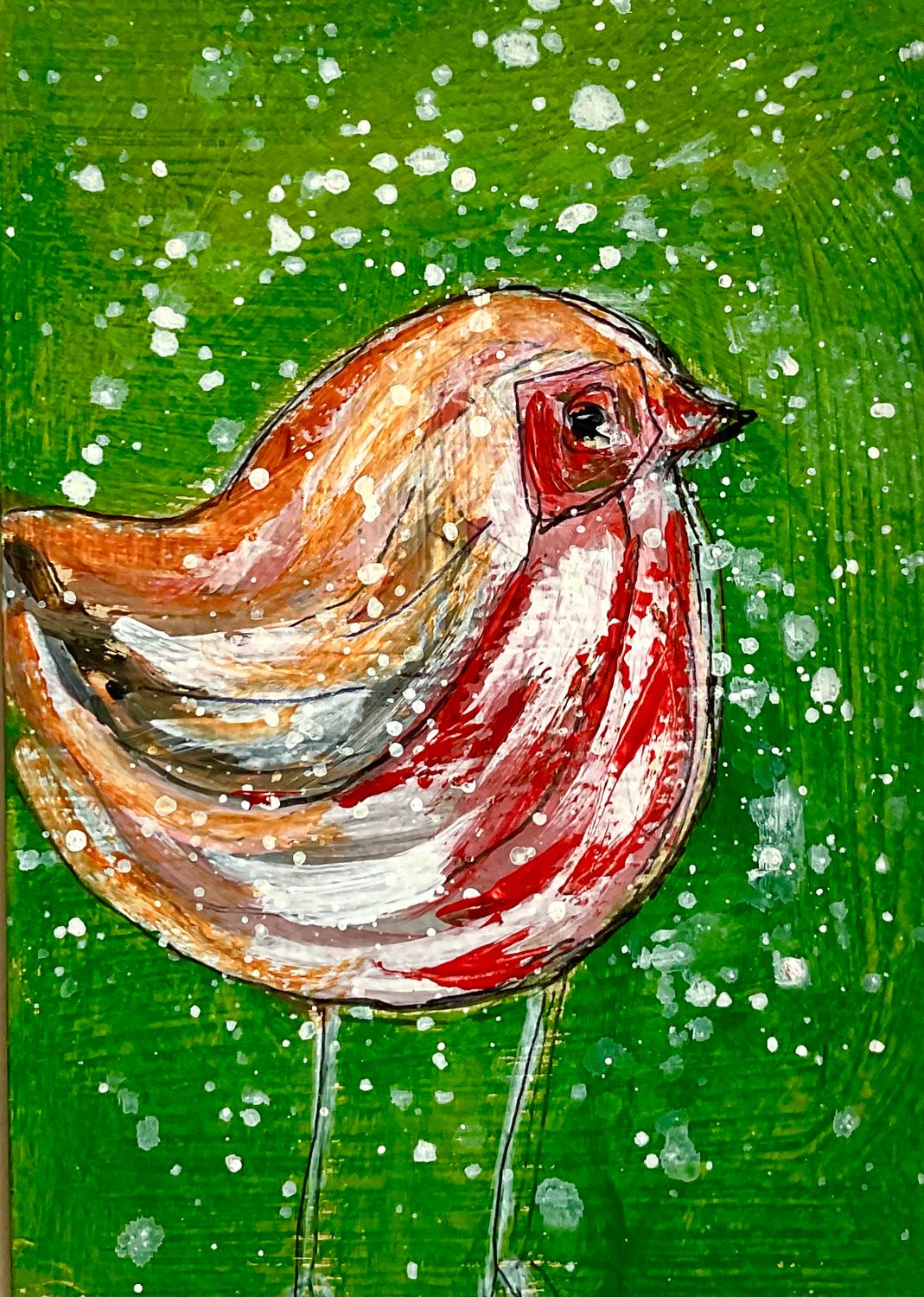 New Christmas Robin in Green Mounted Print