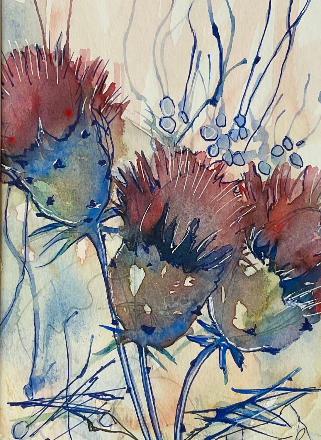 Large Print Blue Thistles