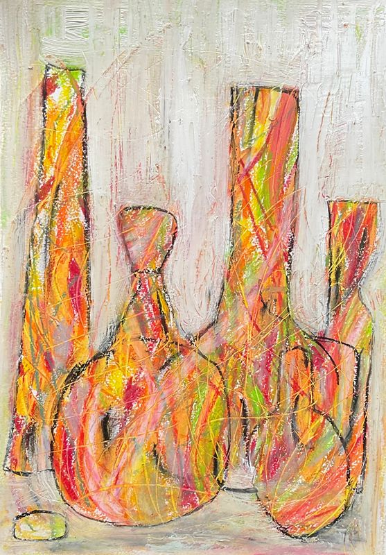 "Vases in Colored Glass" Abstract in OIL