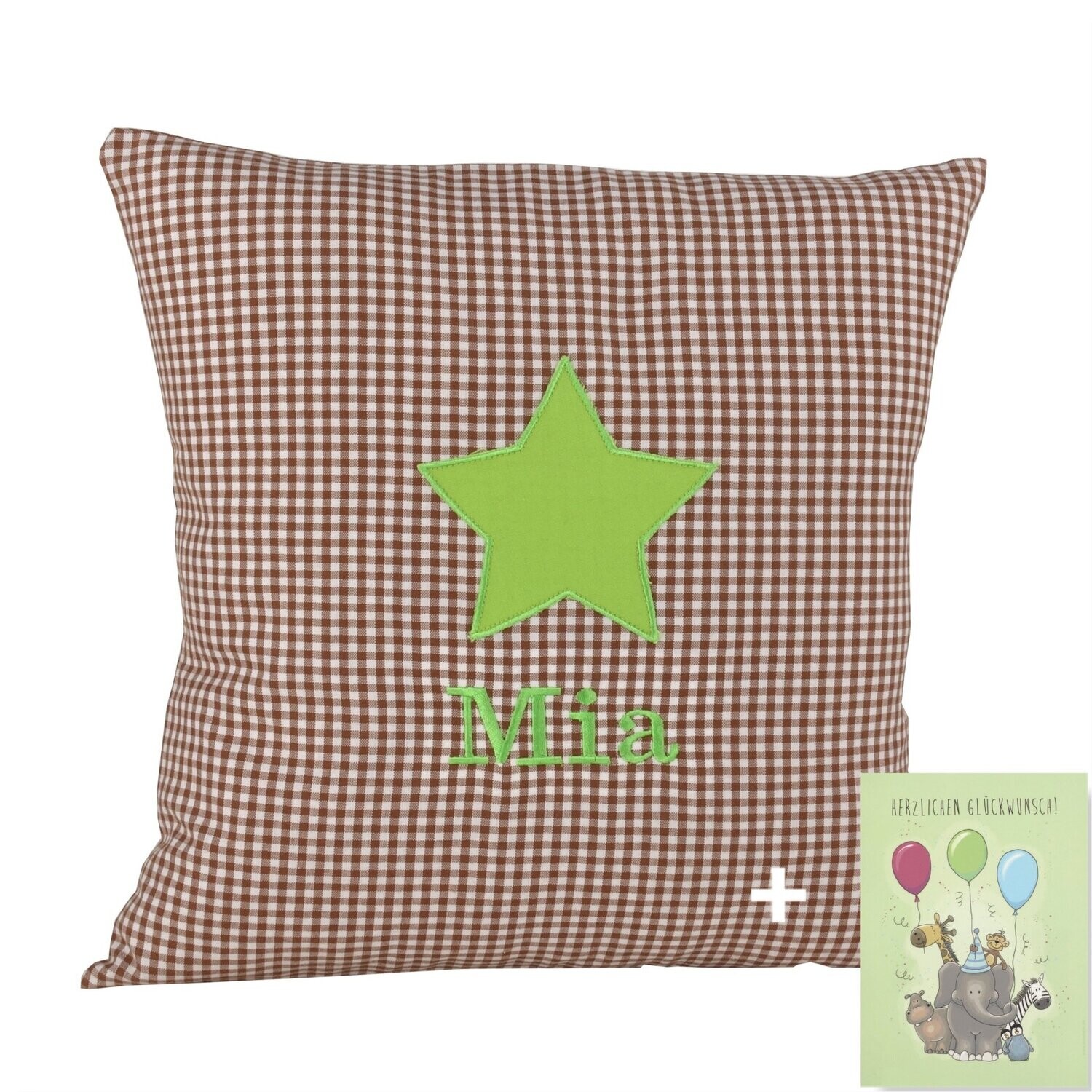 Babykissen "Sternchen" mit Namen 40x40 cm inkl. Glückwunschkarte Geschenk zur Geburt, Taufe oder Geburtstag für Jungen & Mädchen