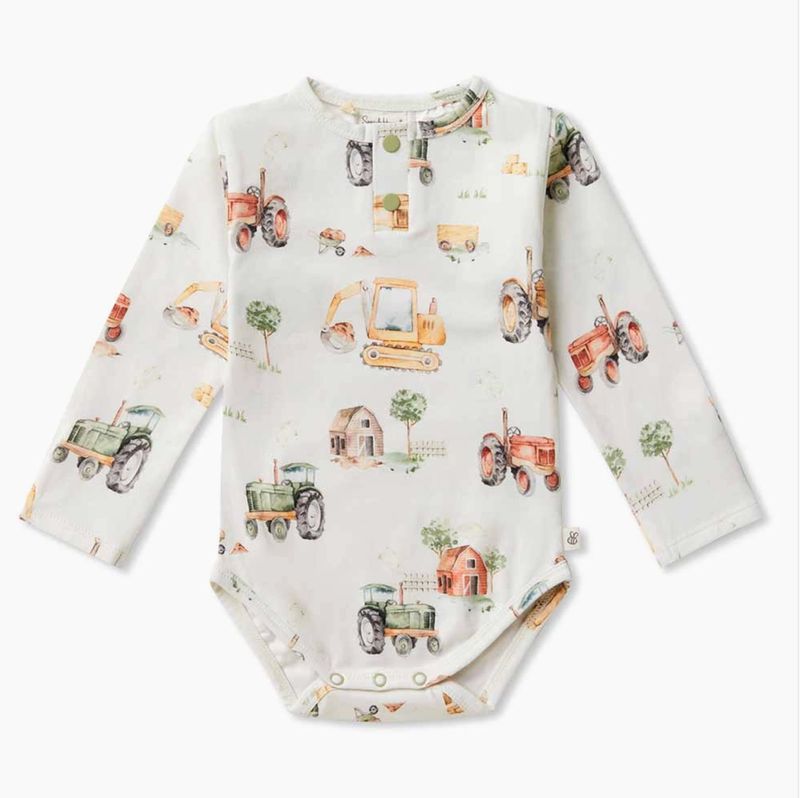 Diggers &amp; Tractors Long Sleeve Organic Bodysuit