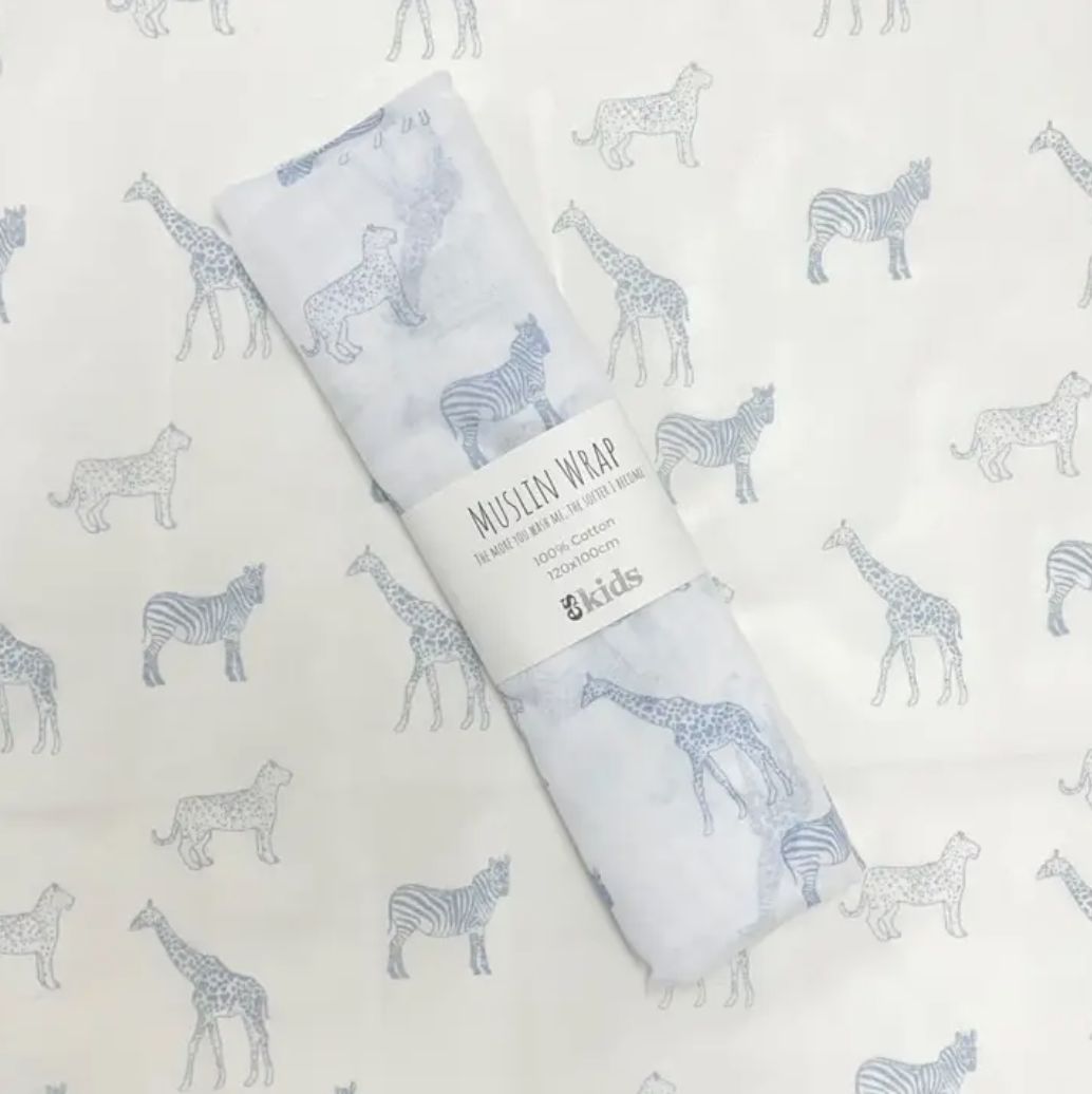 Muslin Wrap - Safari Blue Print