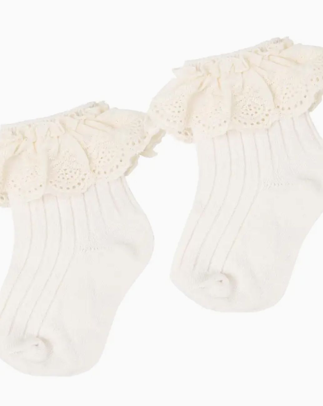 Broderie Lace Crew Socks - Beige