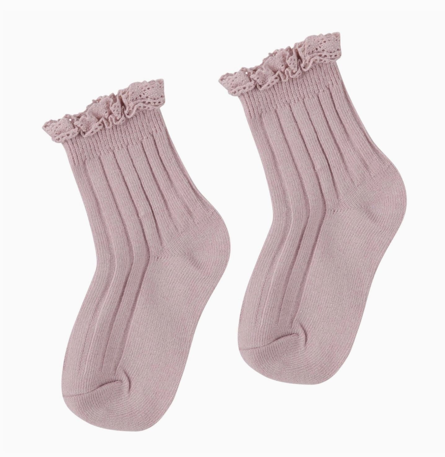 Lace Frill Crew Socks - Dusty Pink