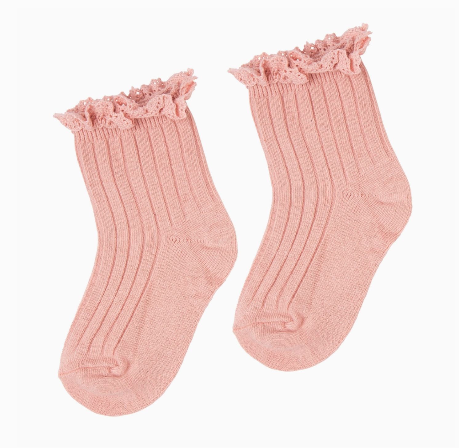 Lace Frill Crew Socks - Pink