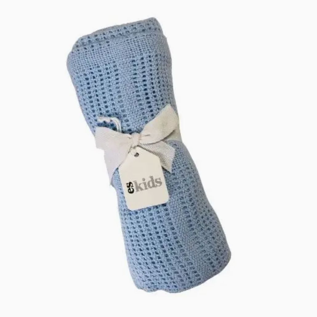 Crochet Cotton Baby Blanket - BLUE