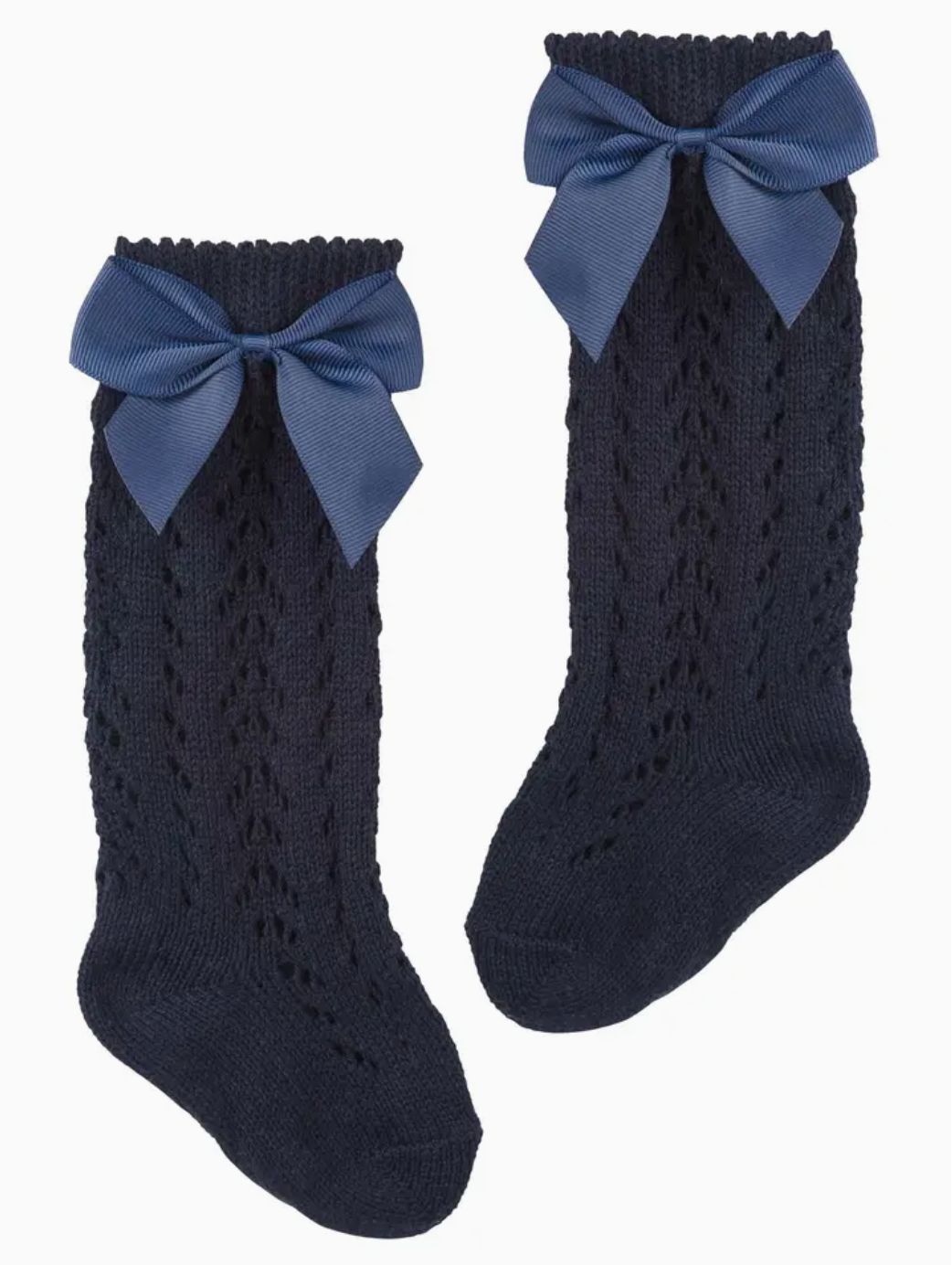 Knee High Bow Socks - Navy