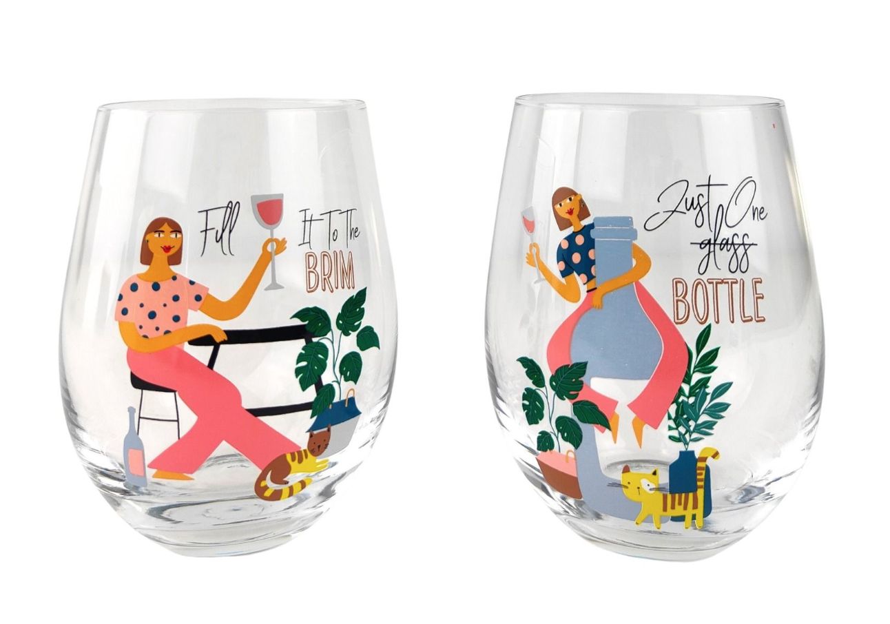 2x Glass Set - &#39;Just One Bottle, Fill it to the Brim&#39;