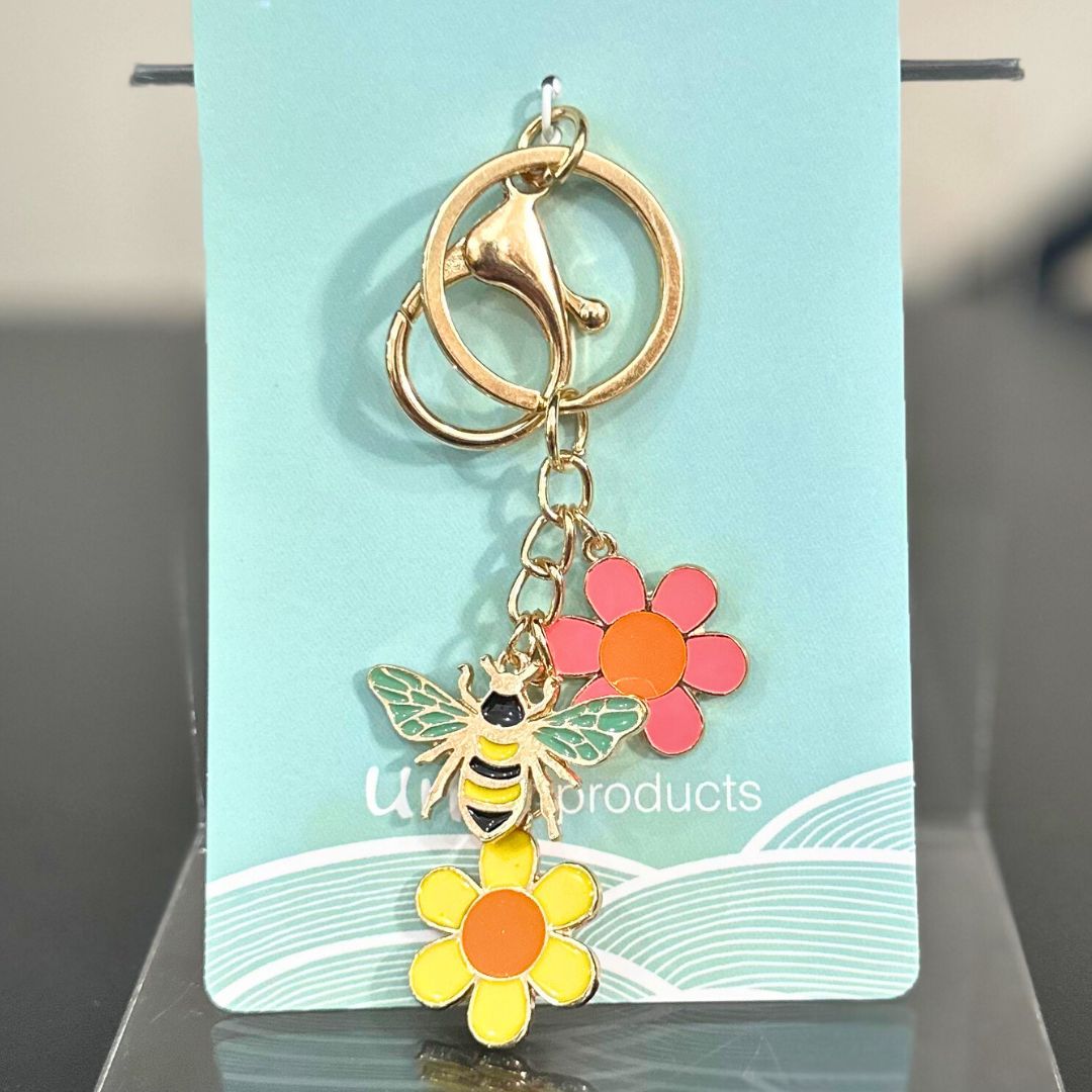 Bee and Flowers Keyring