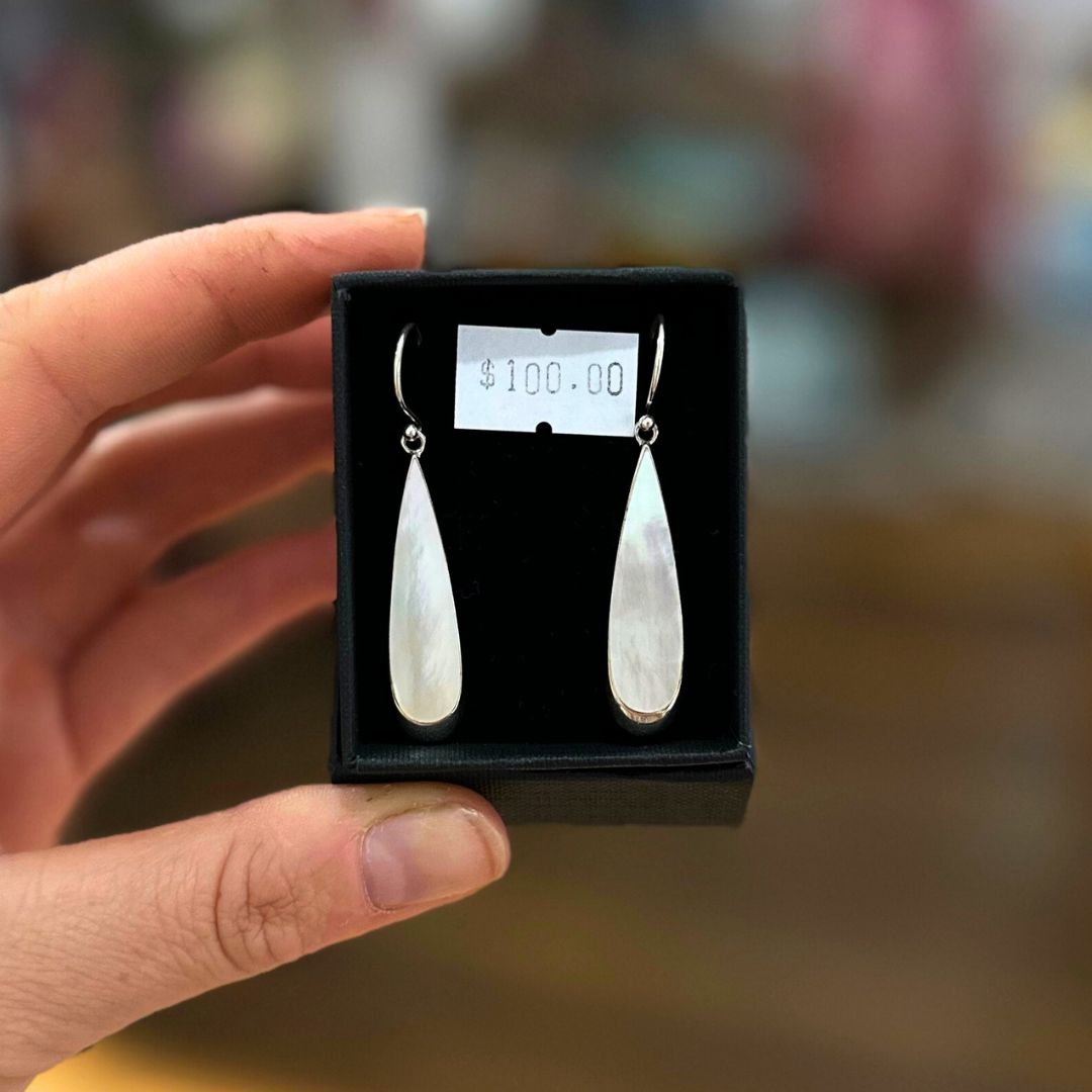 Silver Tip Teardrop Earrings, Colour: Mother of Pearl - WHITE