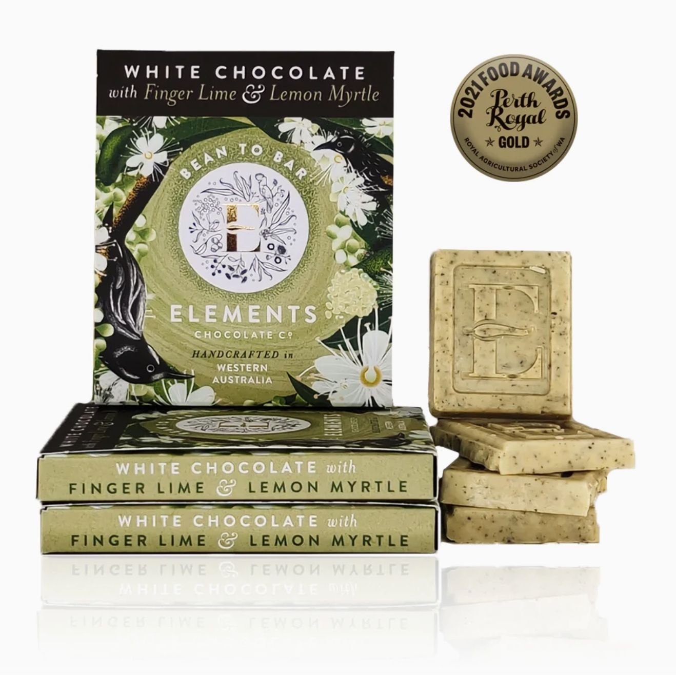 ELEMENTS - White chocolate with Finger lime &amp; Lemon Myrtle, Size: 40g Bar