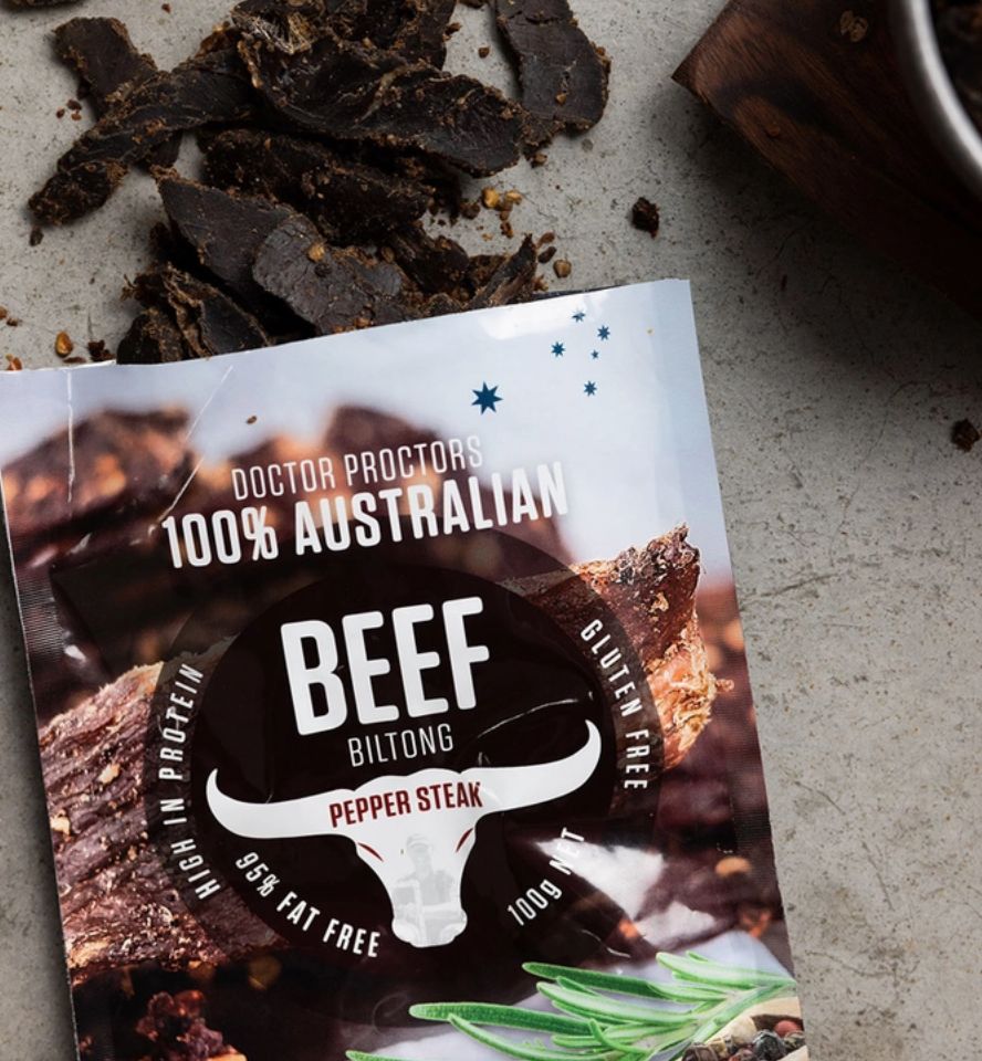 Doctor Proctor&#39;s Pepper Steak Beef Biltong 100gr