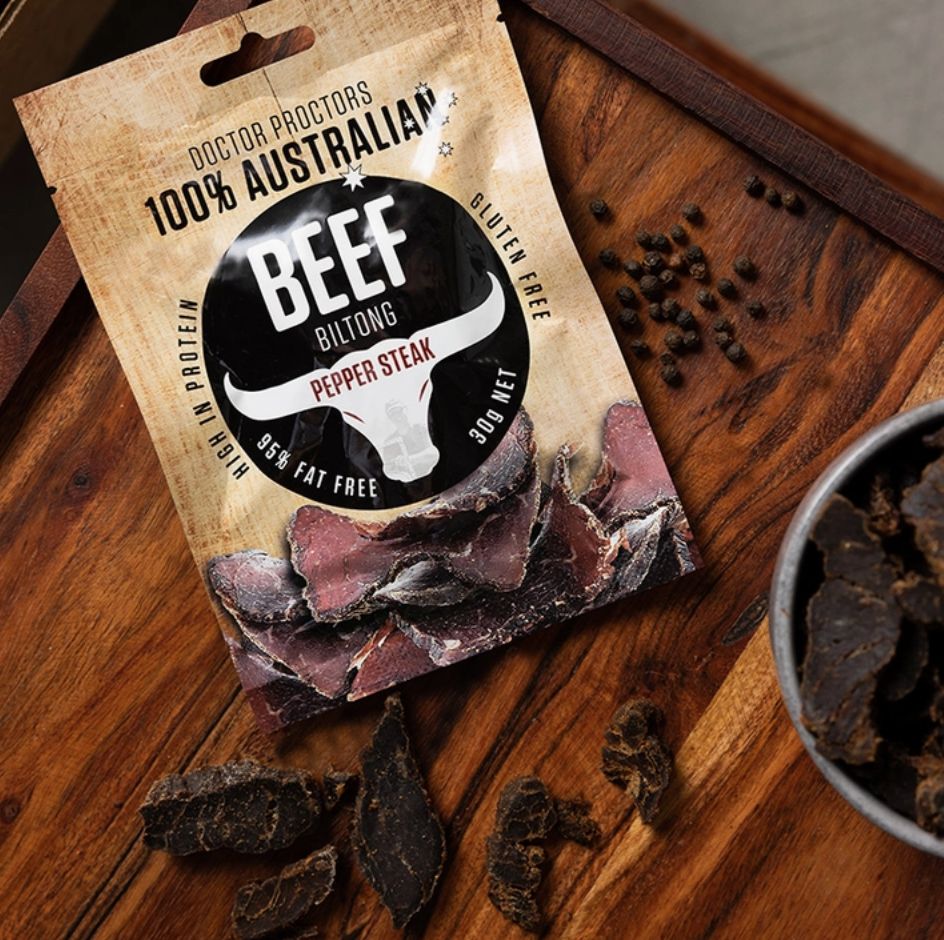 Doctor Proctor&#39;s Pepper Steak Beef Biltong 30gr