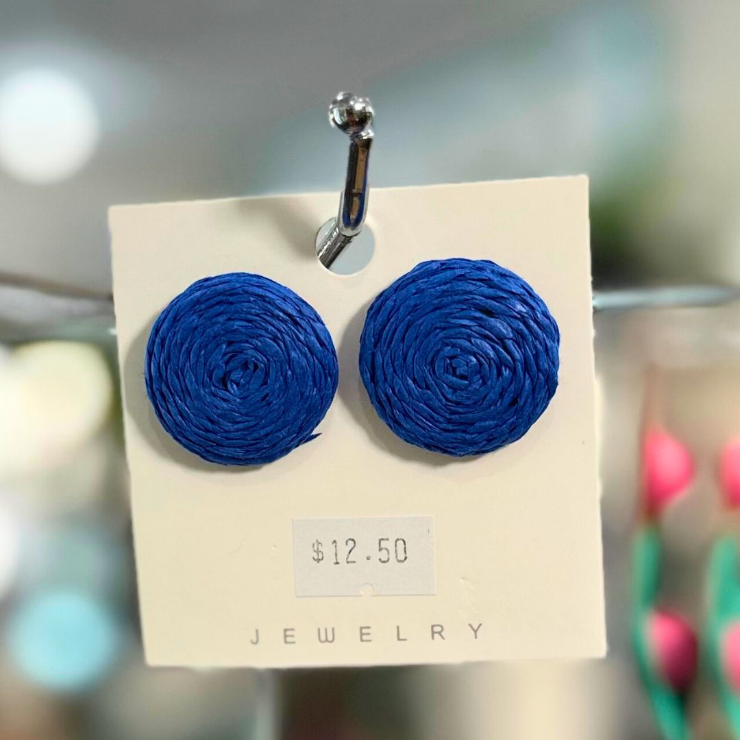 Rattan Disc Earrings BLUE