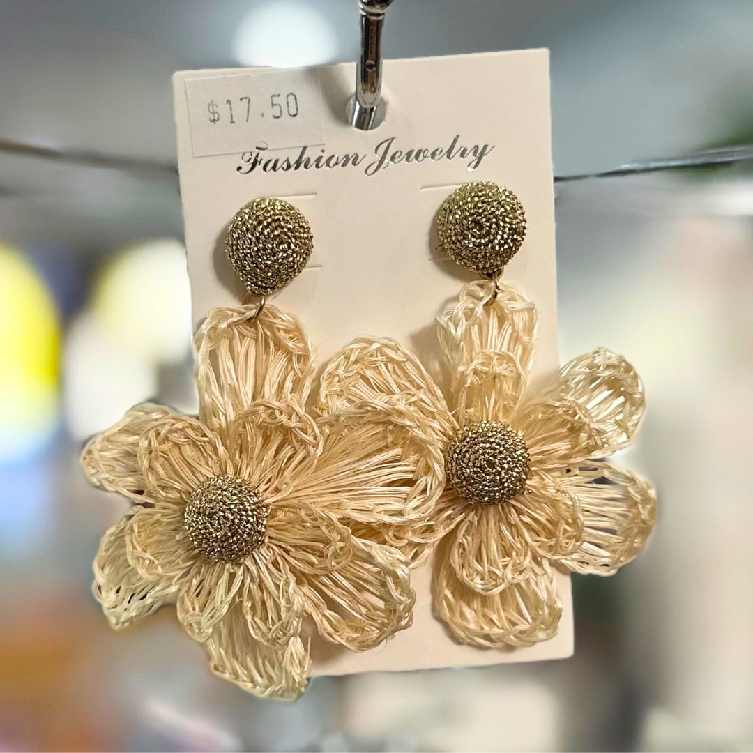 Gold Rattan Flower Earrings