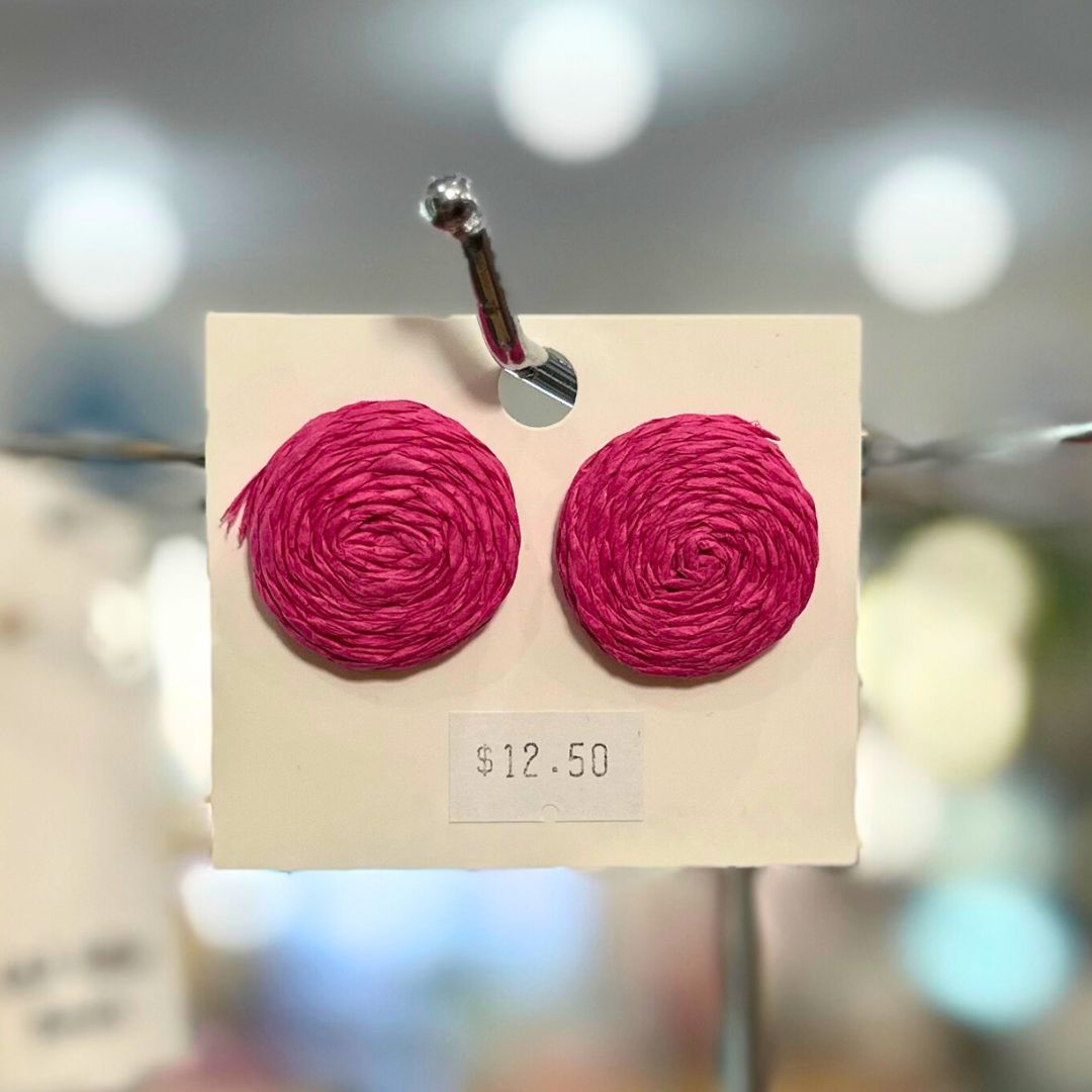 Rattan Disc Earrings PINK