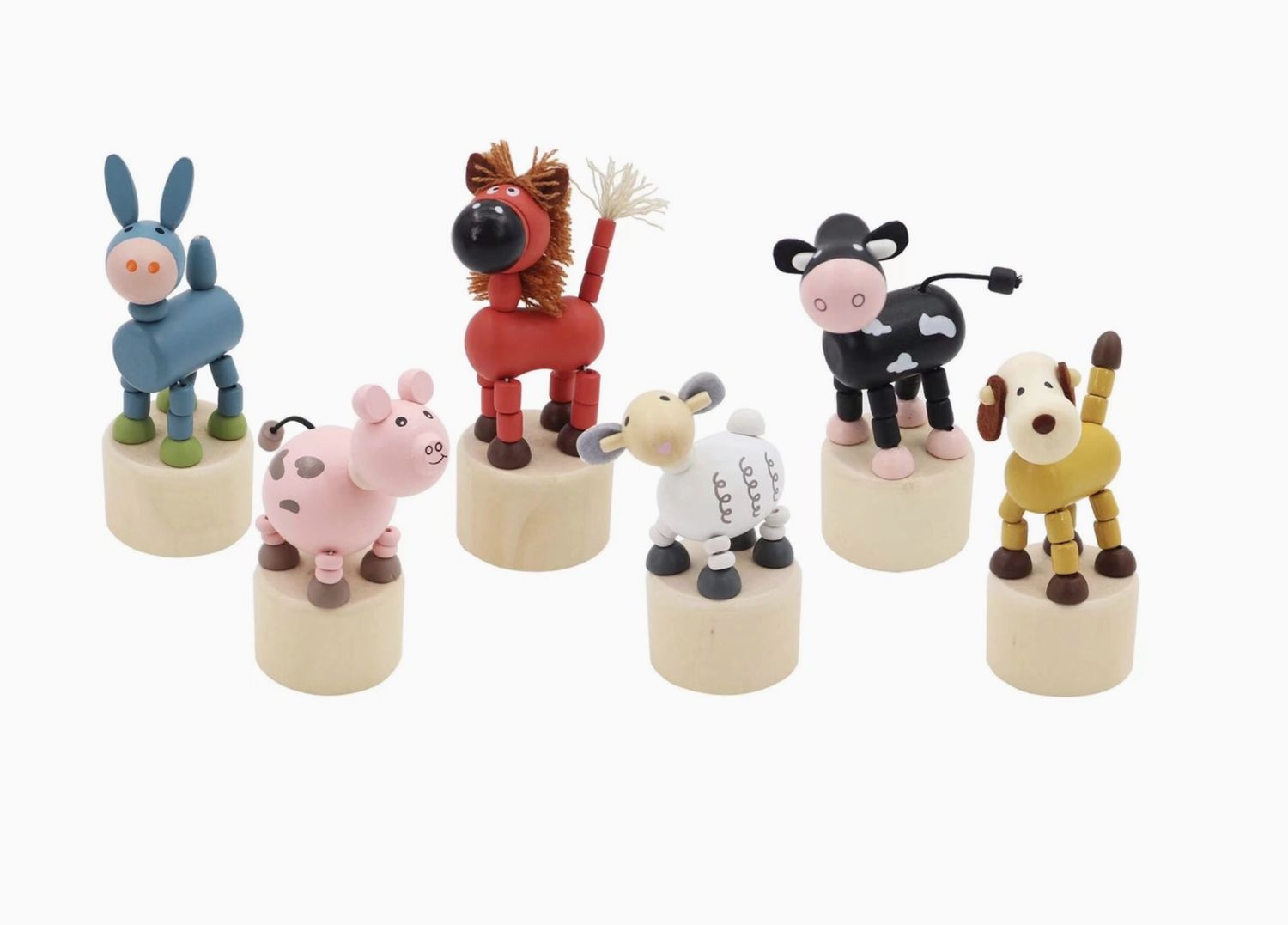 Wooden Farm Animal Push Puppet