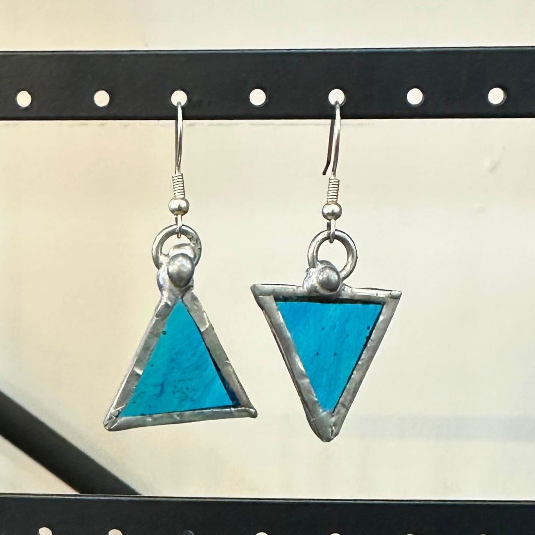 Blue Triangle Leadlight Earrings