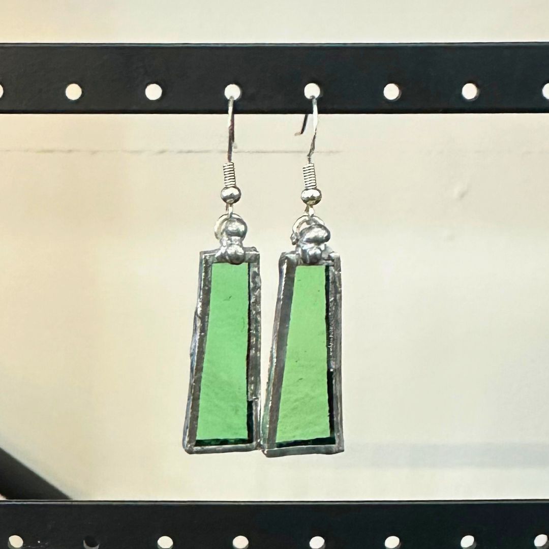 Green Rectangle Leadlight Earrings
