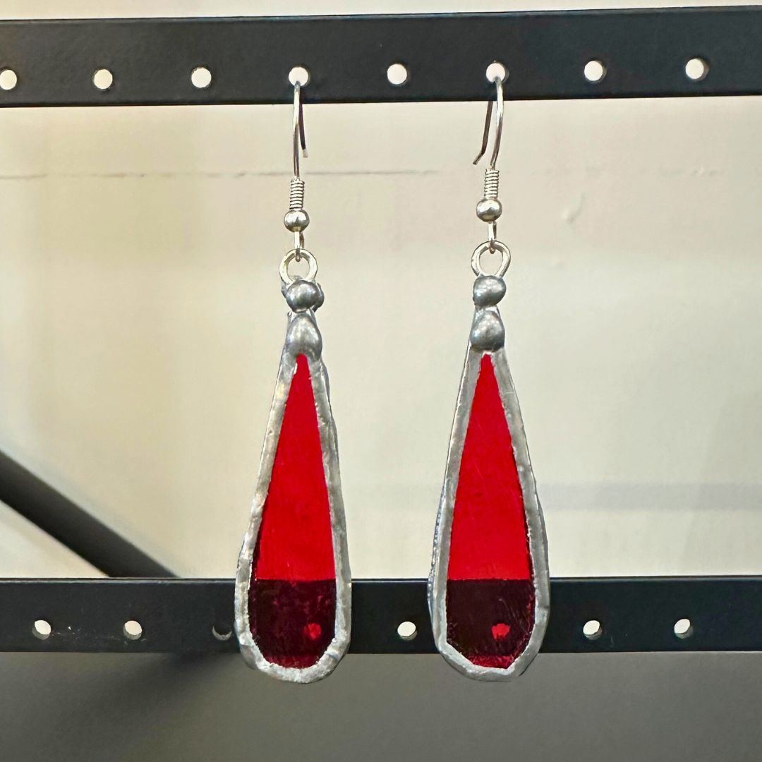 Red Teardrop Leadlight Earrings